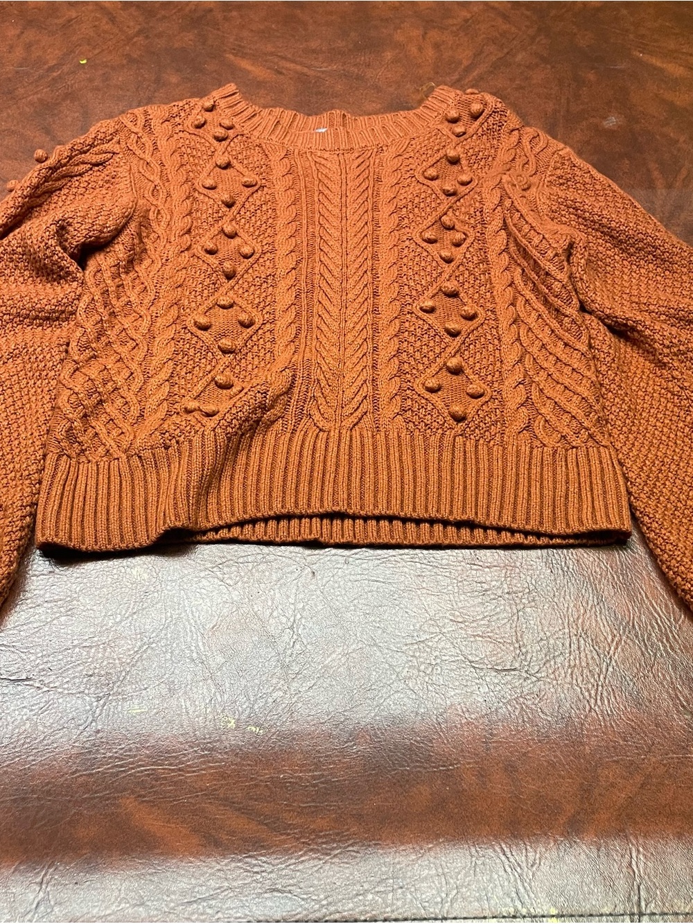 Charlotte Russe Burnt Orange Cable Knit Crewneck Sweater